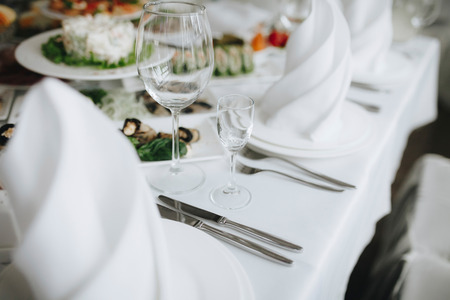 Wedding cultery on table with natural light backgroundの写真素材
