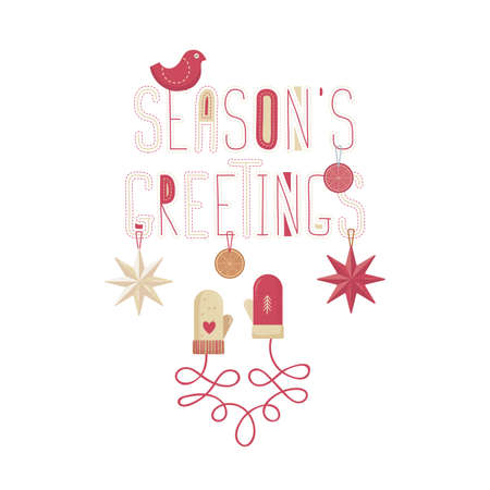Greeting card in scandinavian style with lettering and Christmas decorationsのイラスト素材