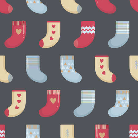 Christmas seamless pattern with knitted socksのイラスト素材