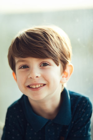 Portrait of the laughing boy. Toddler, close up portrait.