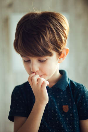 Portrait of the laughing boy. Toddler, close up portrait.の写真素材
