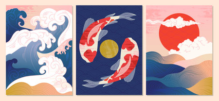 Japanese collection of pictures for room decorationのイラスト素材