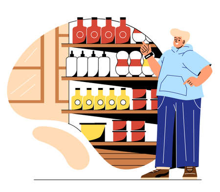 Choosing food in grocery storeのイラスト素材