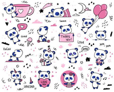 Set of cute pandaのイラスト素材