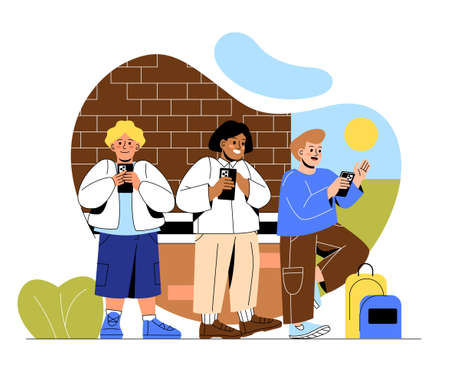 Children with phoneのイラスト素材