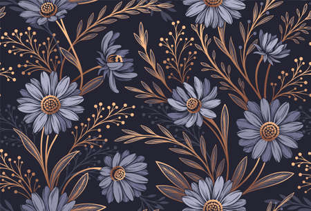 Dark seamless floral patternのイラスト素材