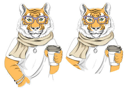 Stylish tiger in scarfのイラスト素材