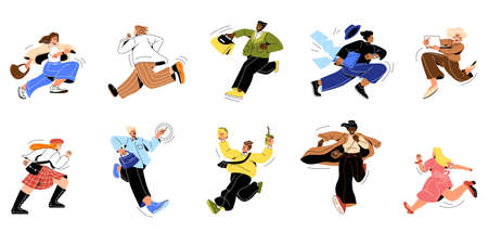 Set of busy people lateのイラスト素材