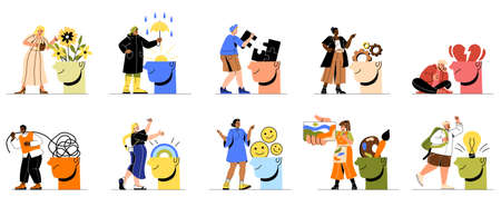 Mental health illustration setのイラスト素材