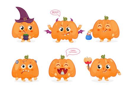 Set of cute pumpkin monstersのイラスト素材