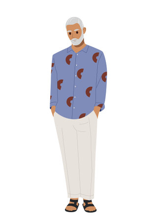 Elderly man in blue shirtのイラスト素材