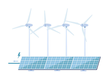 Windmill and solar panelのイラスト素材