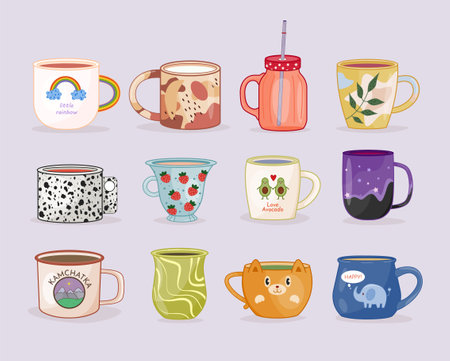 Set of stylish cupsのイラスト素材