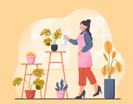 Woman care of plantsのイラスト素材