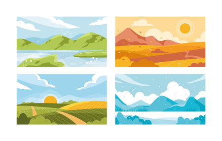 Seasons landscape setのイラスト素材