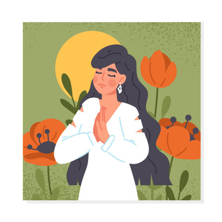 Woman with red poppiesのイラスト素材