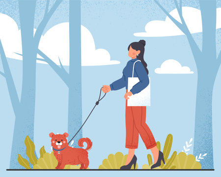 Woman with dogのイラスト素材