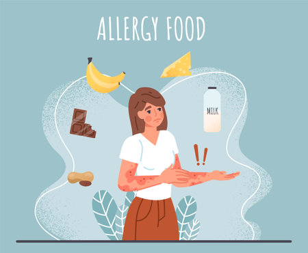 Allergic reactions on foodのイラスト素材