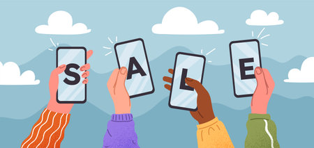 Smartphones with sale conceptのイラスト素材