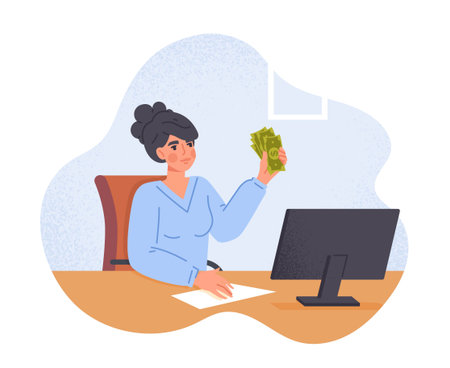 Woman with money at workplaceのイラスト素材