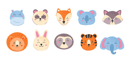 Cute animals heads setのイラスト素材