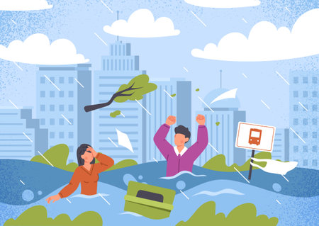 People on flooded streetのイラスト素材