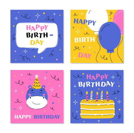 Birthday greeting cards setのイラスト素材
