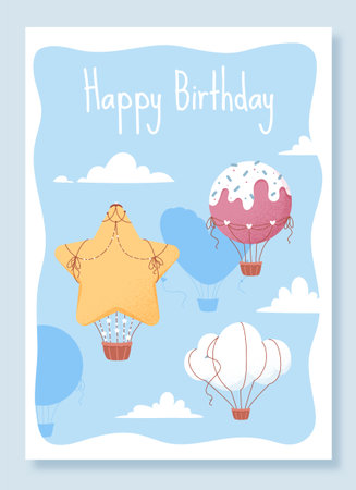 Happy birthday card with air balloonsのイラスト素材
