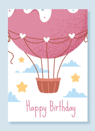 Happy birthday card with air balloonのイラスト素材