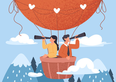 Happy people in air balloonのイラスト素材