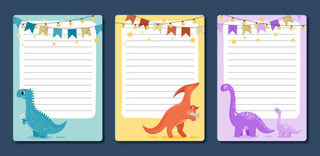 Kids notebooks with dino setのイラスト素材