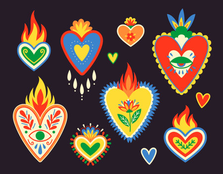 Mexican sacred hearts setのイラスト素材