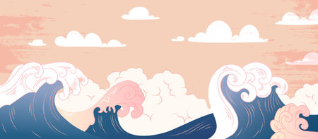 Ocean big waveのイラスト素材