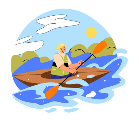 Rafting in canoeのイラスト素材
