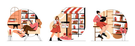 Reading book setのイラスト素材