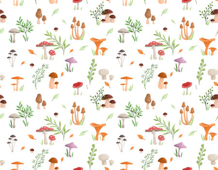 Mushrooms seamless patternのイラスト素材