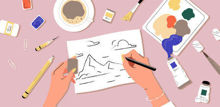 Painter drawing pictureのイラスト素材