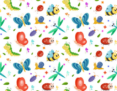Insects seamless patternのイラスト素材