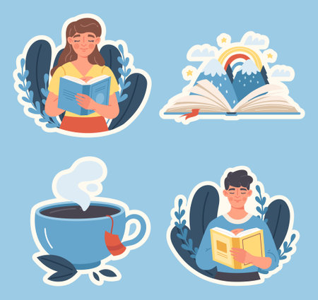 Reading stickers setのイラスト素材