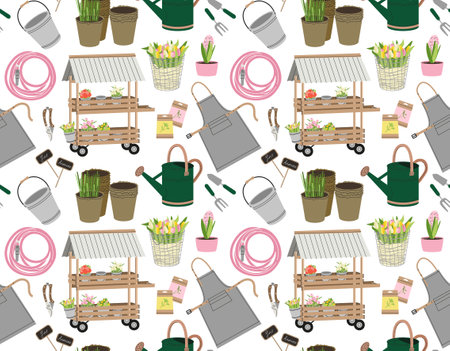 Seamless pattern with garden toolsのイラスト素材