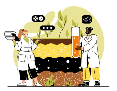 Woman and man analyzing soilのイラスト素材