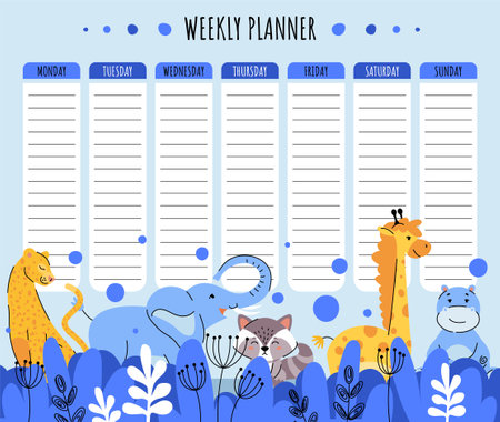 Weekly planner with animals conceptのイラスト素材