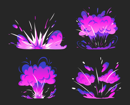 Bomb and weapon violet explosions setのイラスト素材