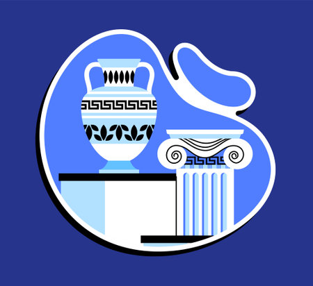 Sticker with ancient vases at museumのイラスト素材