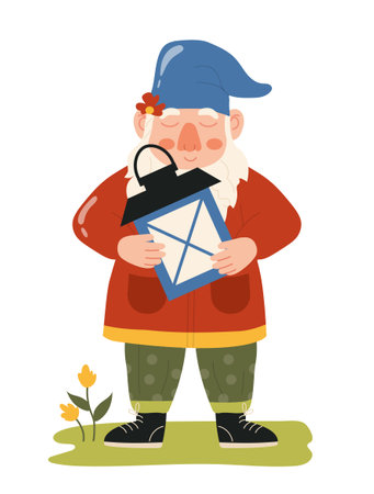 Cute garden gnome sticker conceptのイラスト素材