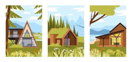Glamping and camping vector posters setのイラスト素材