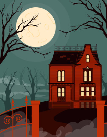 Haunted old red house vector conceptのイラスト素材