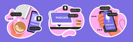 Set of podcast stickers vectorのイラスト素材