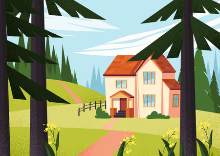 Beautiful house in forest conceptのイラスト素材