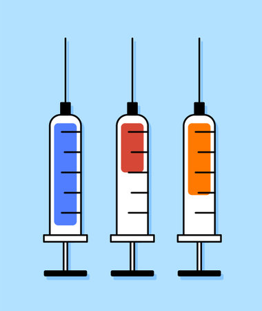 Medical syringes set sticker conceptのイラスト素材